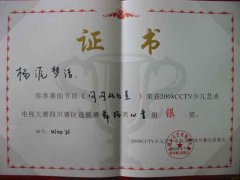 楊夢源潔榮獲2008CCTV少兒藝術(shù)電視大賽四川賽區(qū)銀獎（07/08）