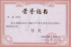 高新區(qū)2006年中學(xué)生英語書法比賽獲獎(jiǎng)名單